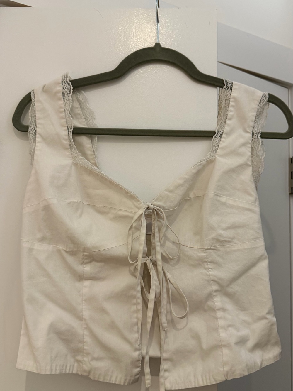 Isalis Lace-Trim Cream Tie-Front Cotton Top